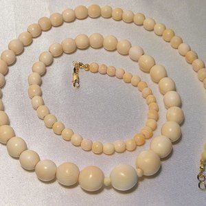 30"  Long Ivory Colored Striated Bead Necklace